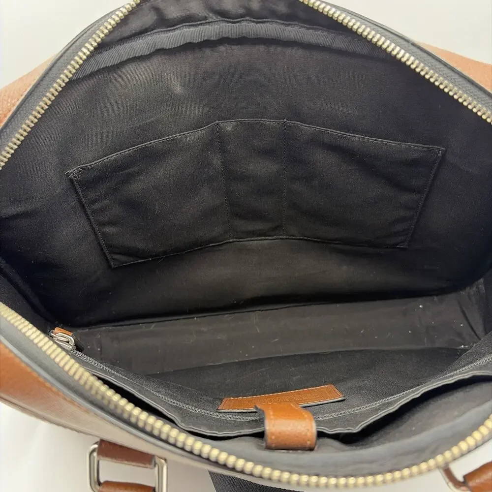 Coach Metropolitan Brown Dark Saddle Slim Briefcase Pebbled Leather Laptop Bag